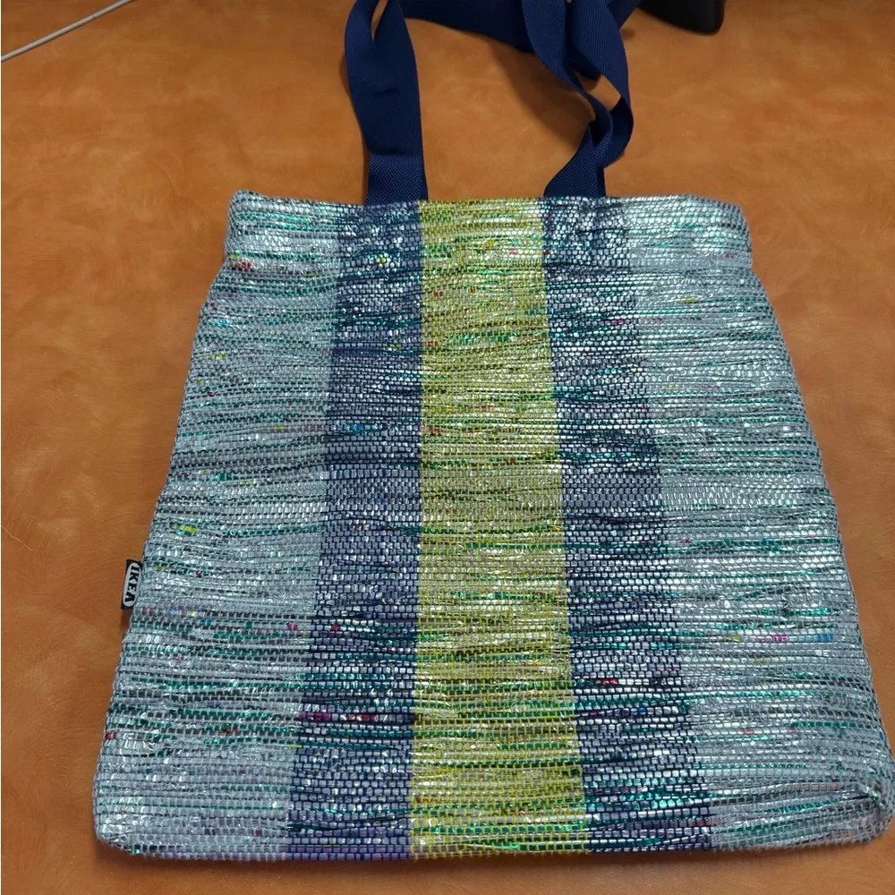IKEA Blue and Green Woven Tote Bag - Picture 2 of 3